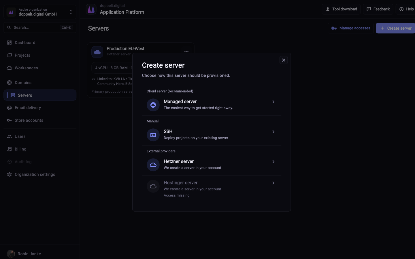 Manage your own machines and managed servers side by side.
